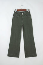 Brooke 2-Button High Waist Flared Bottom Jeans - Olive