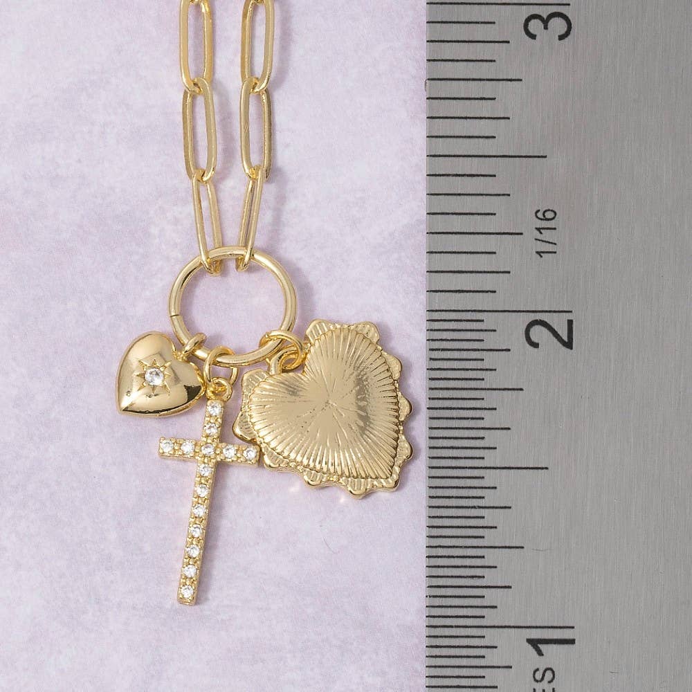 Anarchy Street - Multi-Charm Heart & Cross Paperclip Chain Necklace