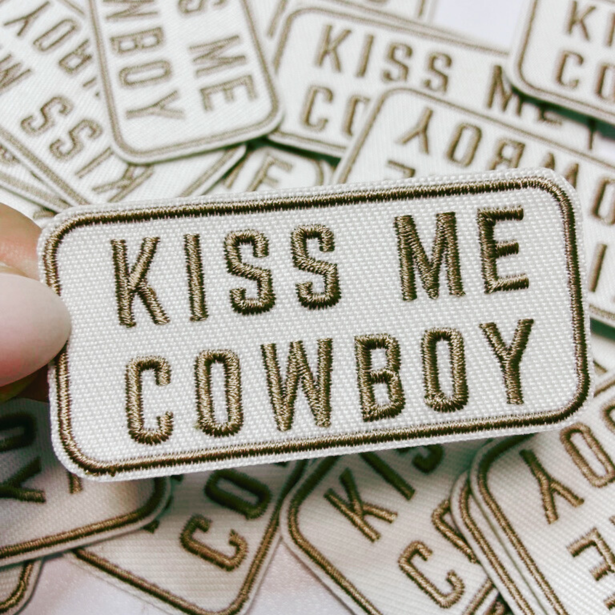TEELUX - 2.5" Kiss Me Cowboy -  Embroidered Hat Patch