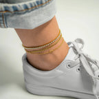 WJW - 18K Gold PVD Stainless Station Hearts Chain Anklet