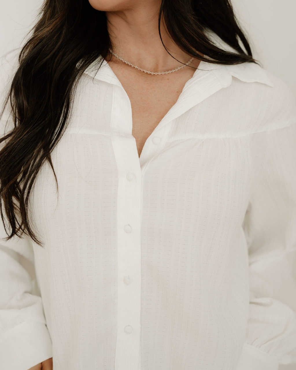 Mabel Crinkled Texture Lantern Sleeve Button Down Loose Shirt