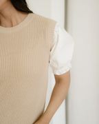 Seraphina Round Neck Knit Contrast Short Sleeve Patchwork Sweater Top