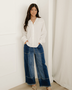 Mabel Crinkled Texture Lantern Sleeve Button Down Loose Shirt