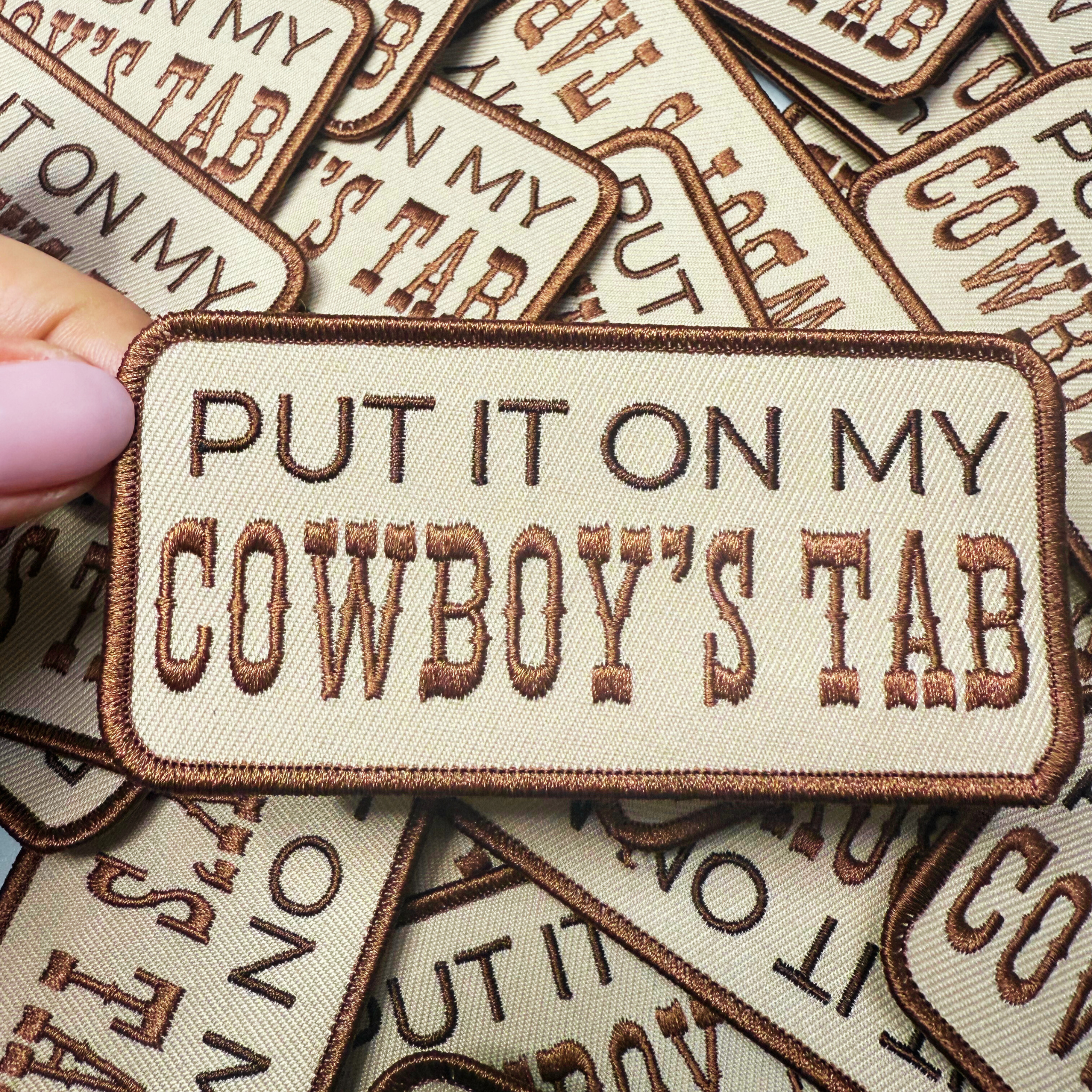 TEELUX - 4" Put it on my COWBOYS TAB -  Embroidered Hat Patch