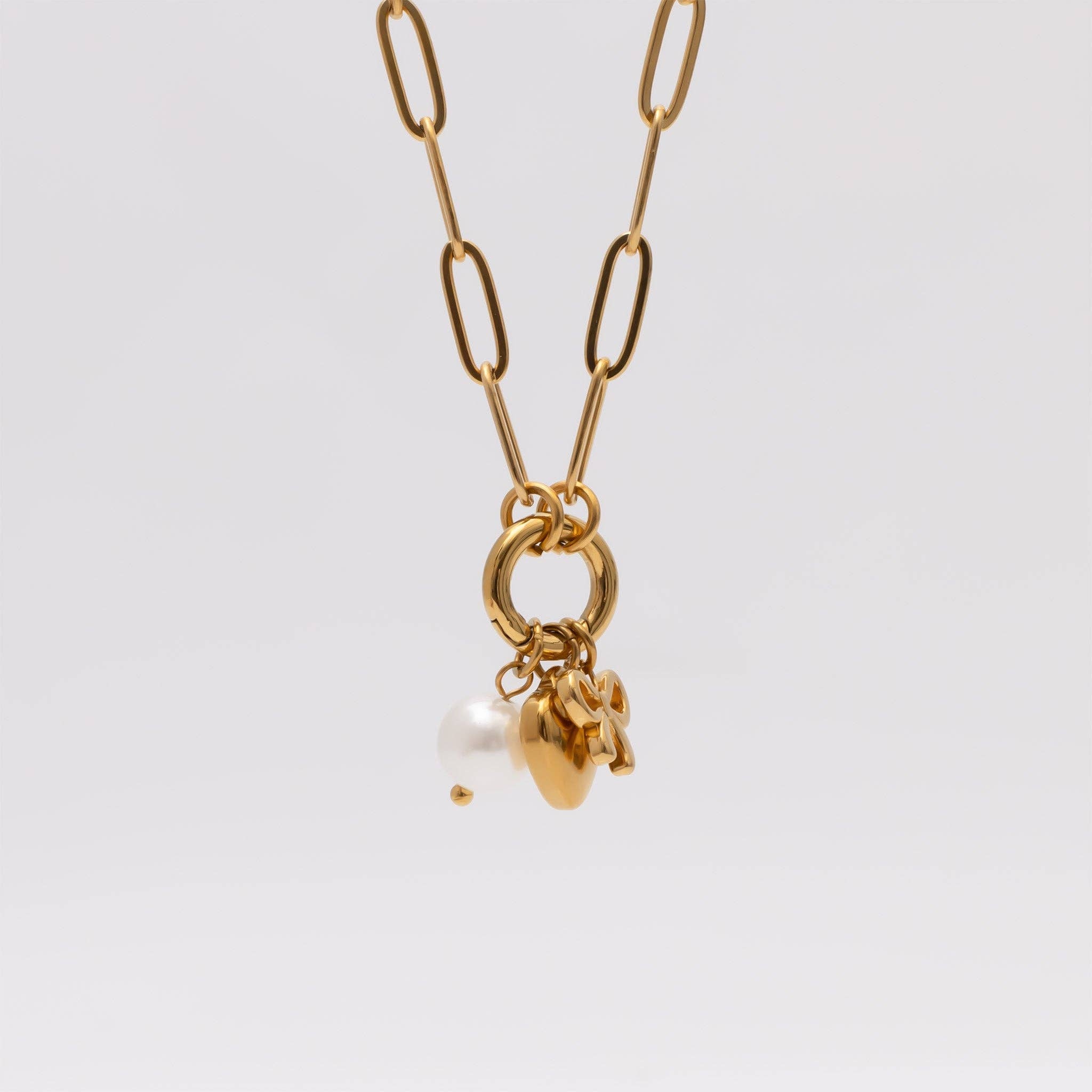 WJW - 18K Gold Stainless Steel Bow Charm Holder Necklace Gift Set