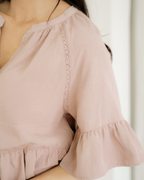 Mae Slit V Neck Ruffled Loose Blouse