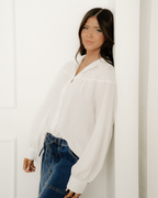 Mabel Crinkled Texture Lantern Sleeve Button Down Loose Shirt