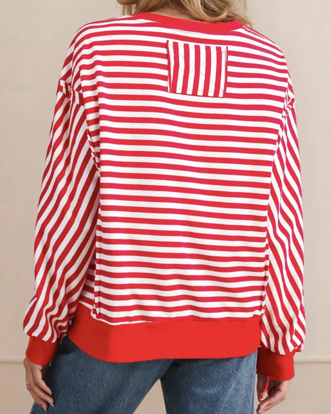 Annie Exposed Seam Drop Shoulder Long Sleeve Top - Red