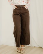 Elsie Solid Color Seamed Center Wide Leg Cropped Jeans - Red Sandalwood