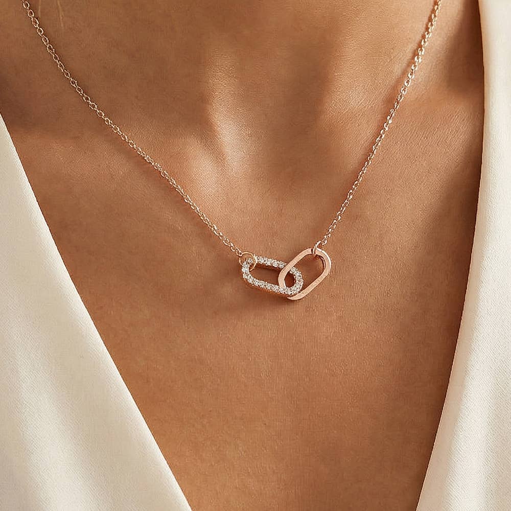 Anarchy Street - Gold Dipped Cz Pave Oval Link Pendant Necklace