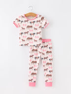 Girls Western Horse Bow Pajamas Set Print