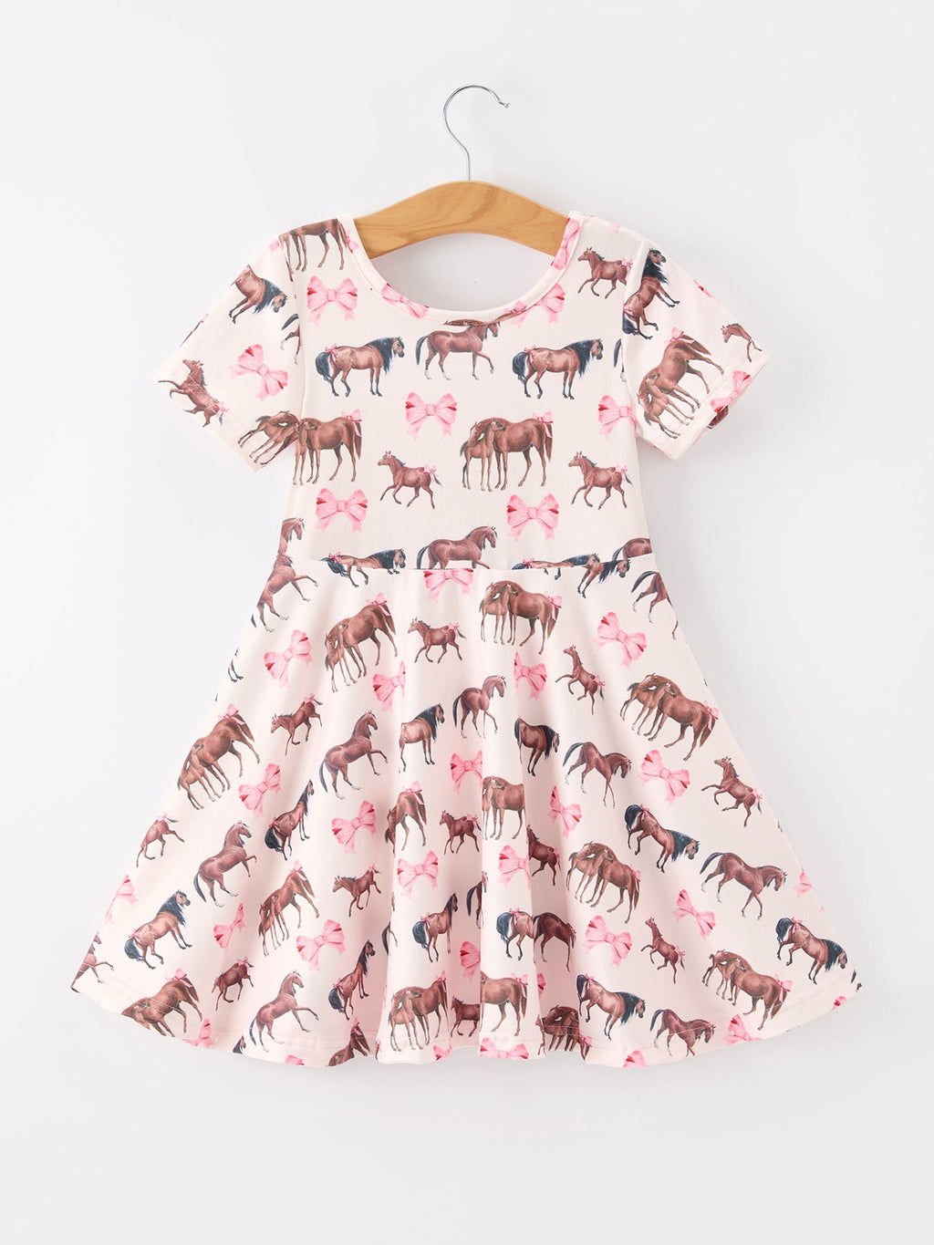 Girls Western Horse Print Twirl Dress Short Sleeve