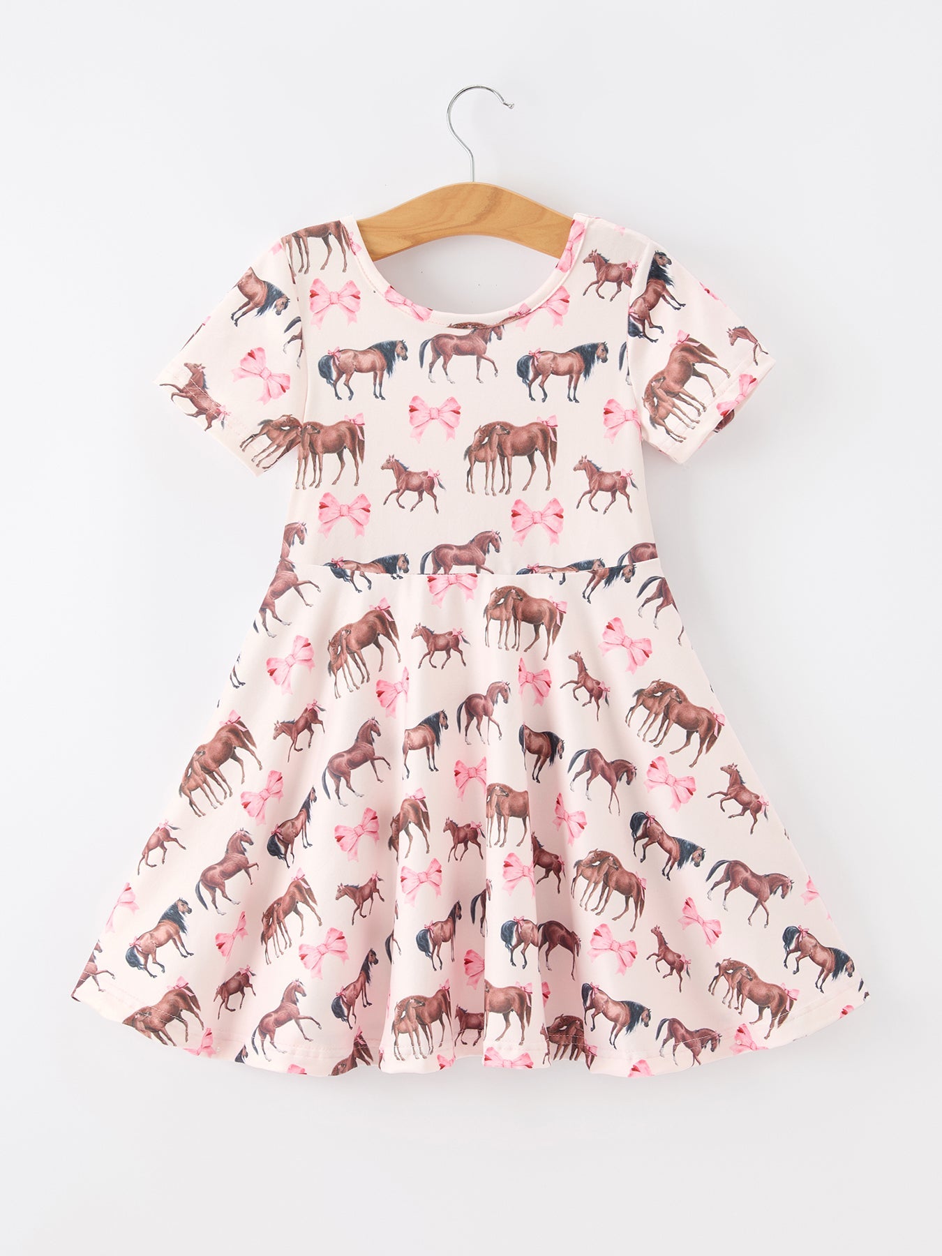 Girls Western Horse Print Twirl Dress Short Sleeve