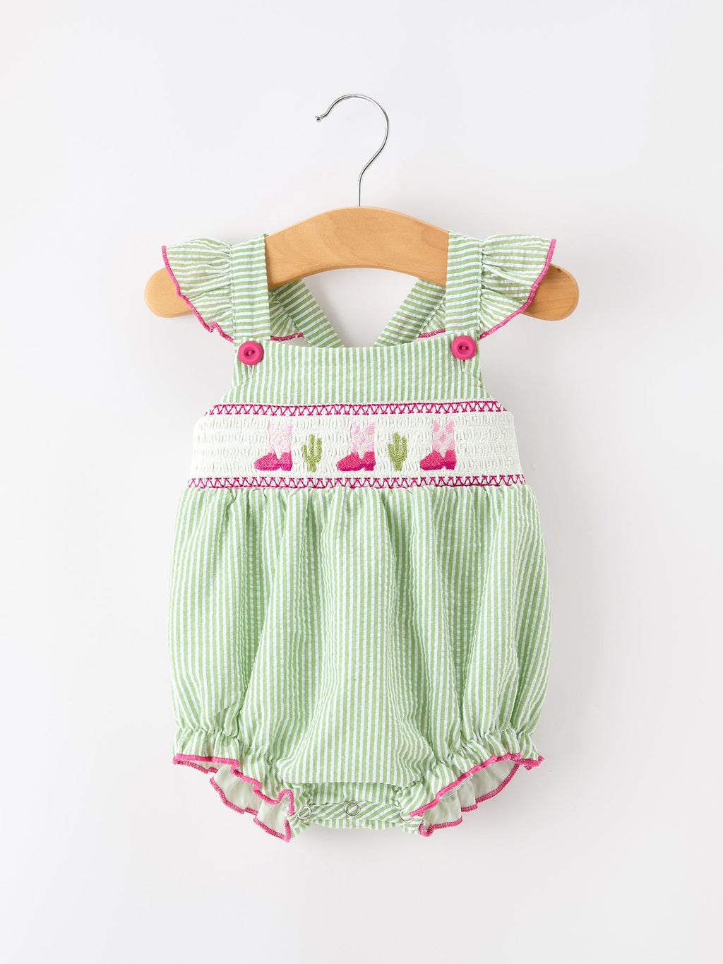 Western Boots Cactus Girls Romper Stripe Ruffle Strap