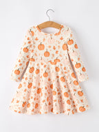 Halloween Thanksgiving Pumpkin Girls Dress Long Sleeve