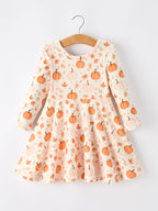 Halloween Thanksgiving Pumpkin Girls Dress Long Sleeve