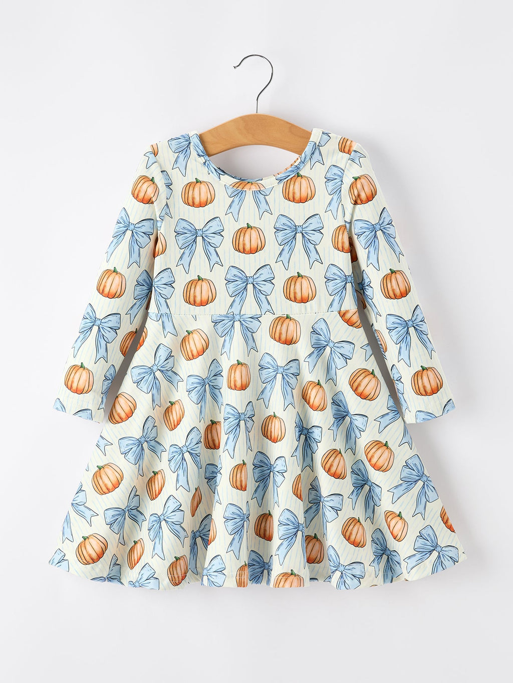 Halloween Thanksgiving Pumpkin Bow Girls Dress Long Sleeve