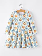 Halloween Thanksgiving Pumpkin Bow Girls Dress Long Sleeve
