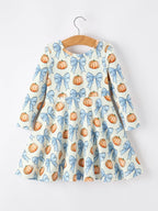 Halloween Thanksgiving Pumpkin Bow Girls Dress Long Sleeve