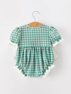 Western Plaid Horse Embroidered Girl Bubble Romper