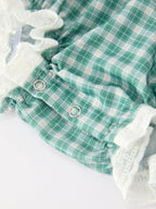 Western Plaid Horse Embroidered Girl Bubble Romper
