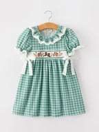 Western Plaid Horse Embroidered Girl Dress