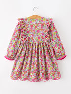 Hot Pink Bow Floral Girl Dress