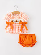 Halloween Pumpkin Plaid Girls Bloomer Set