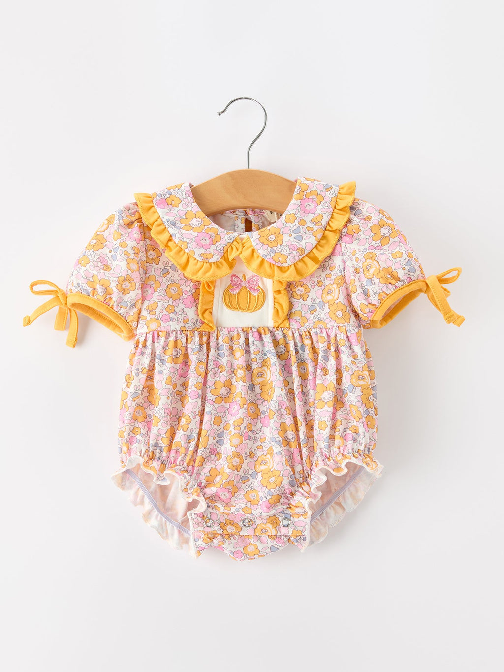 Halloween Pumpkin Floral Baby Bubble Romper