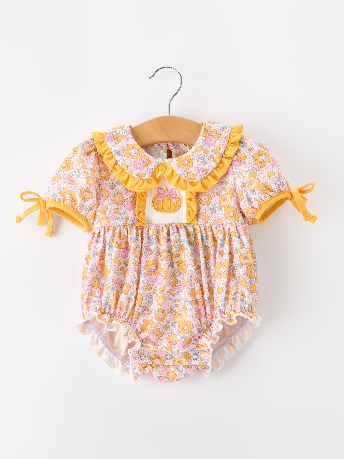 Halloween Pumpkin Floral Baby Bubble Romper