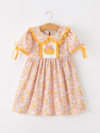 Halloween Pumpkin Floral Girls Dress