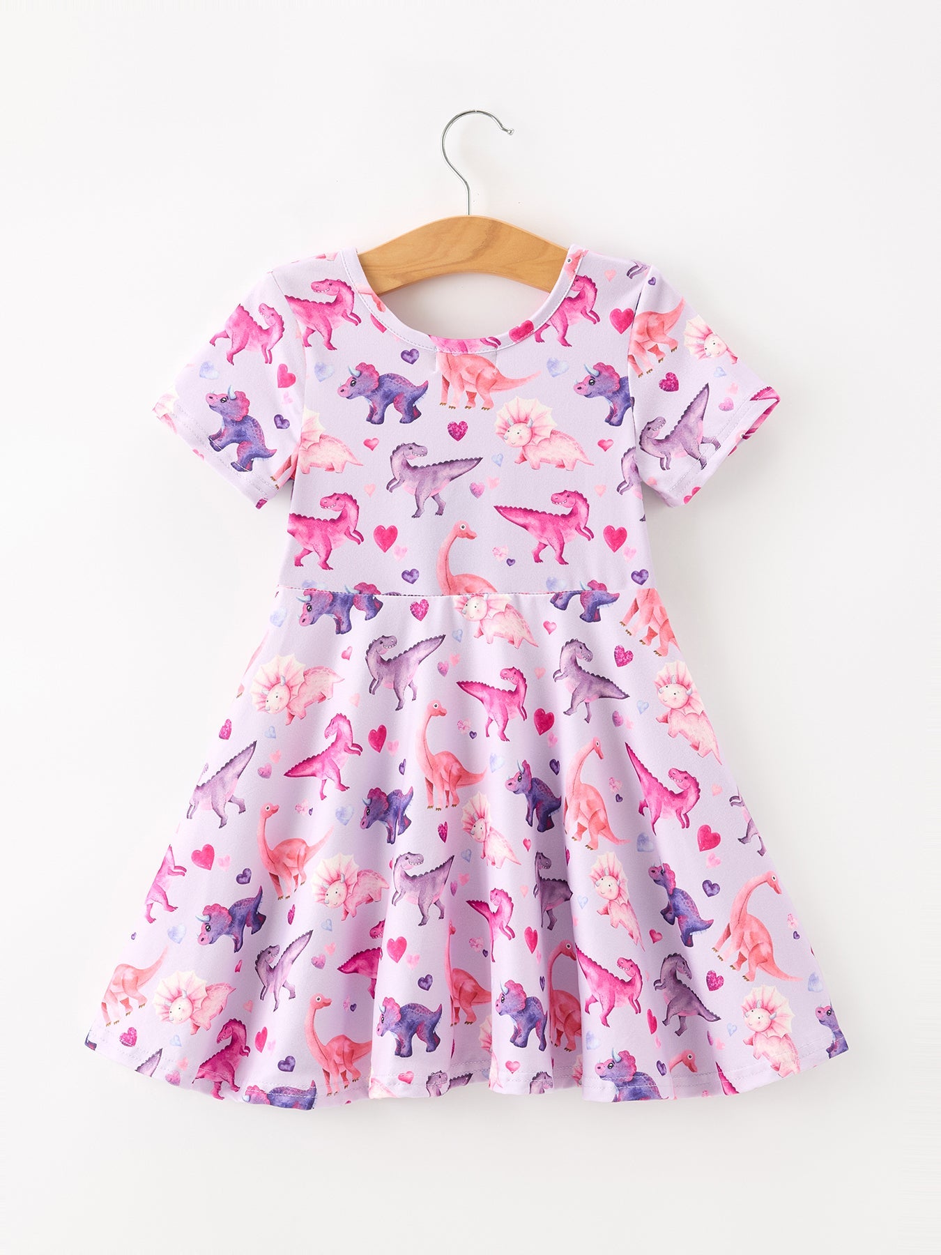 Dinosaur Heart Twirl Girls Dress Short Sleeves