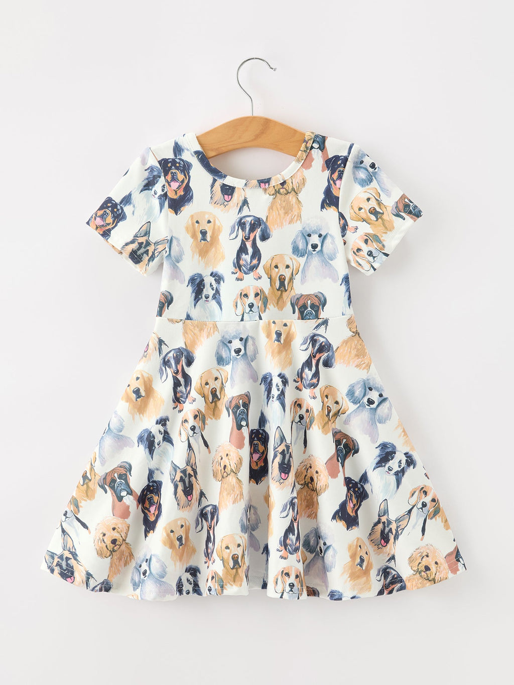 Dog Print Girls Short Sleeve Twirl Dress