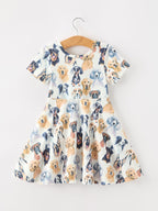Dog Print Girls Short Sleeve Twirl Dress