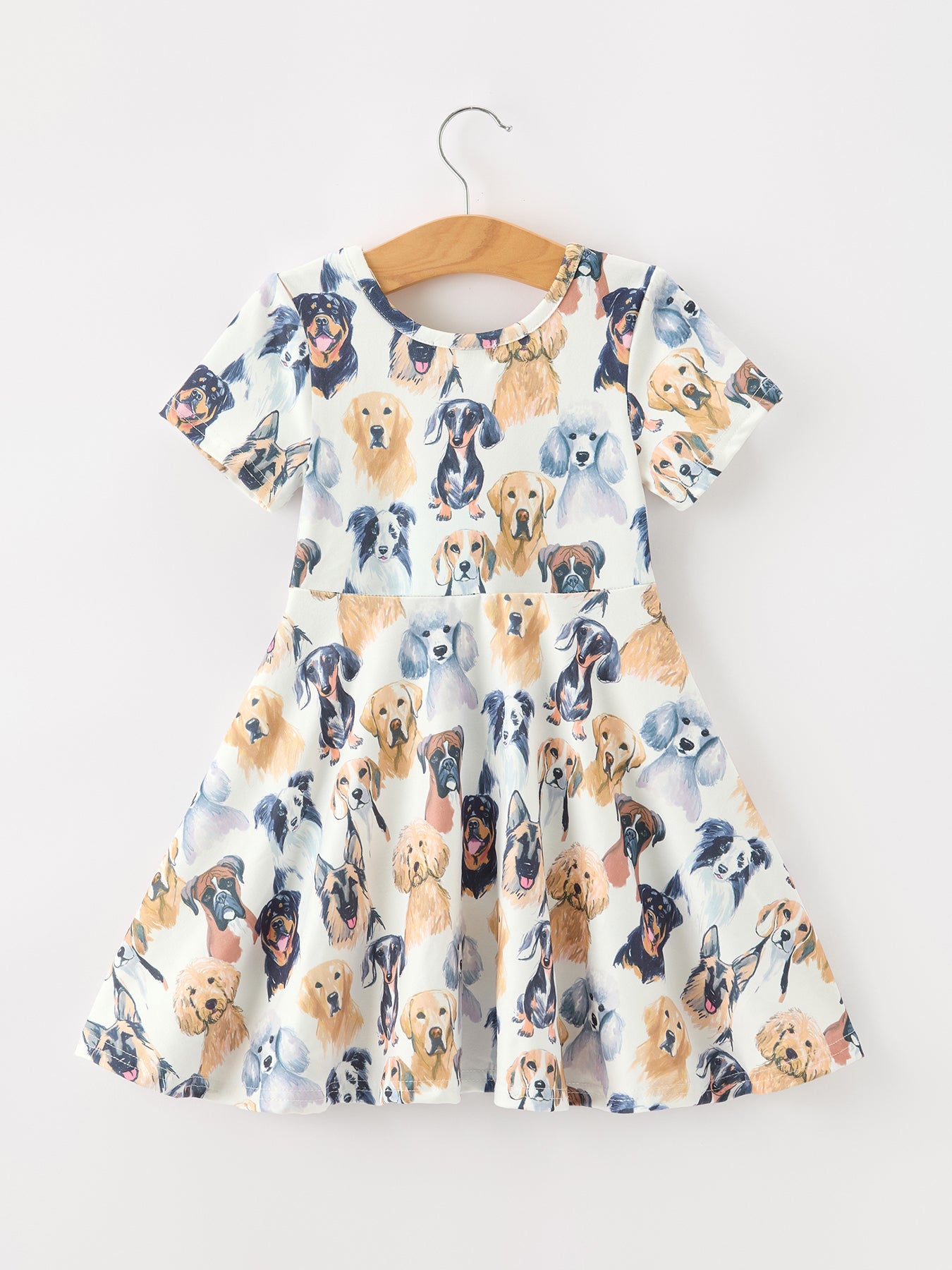 Dog Print Girls Short Sleeve Twirl Dress