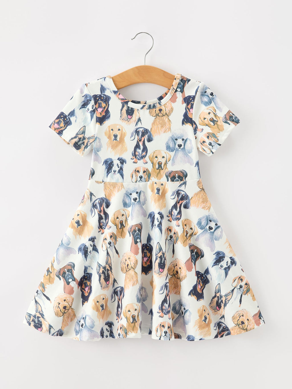 Dog Print Girls Short Sleeve Twirl Dress