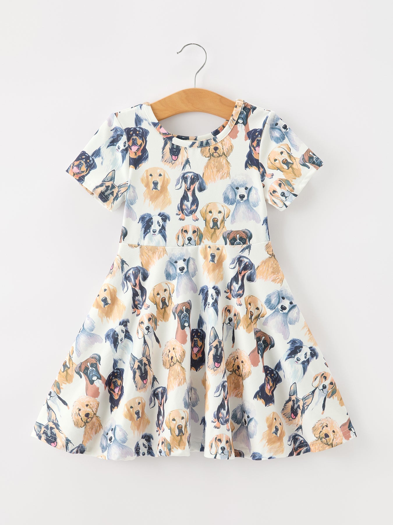 Dog Print Girls Short Sleeve Twirl Dress