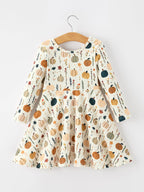 Fall Orange Pumpkin & Leaf Twirl Girls Dress