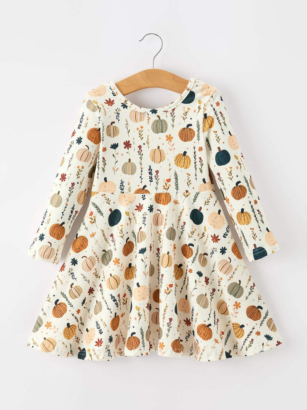 Fall Orange Pumpkin & Leaf Twirl Girls Dress