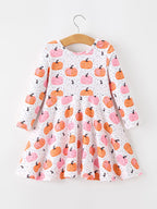 Fall Pumpkin Print Girls Twirl Dress Long Sleeve