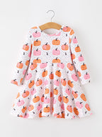 Fall Pumpkin Print Girls Twirl Dress Long Sleeve