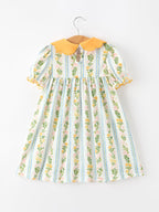Fall Smocked Floral & Stripe Baby Girl Dress with Scallop Collar
