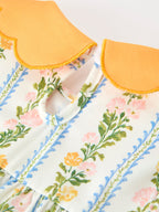 Fall Smocked Floral & Stripe Baby Girl Dress with Scallop Collar