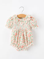 Fall Blush Floral Baby Romper Smocked Petal Collar