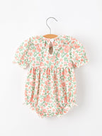 Fall Blush Floral Baby Romper Smocked Petal Collar