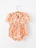Fall Rust Floral Baby Romper Smocked Petal Collar