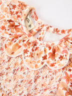 Fall Rust Floral Baby Romper Smocked Petal Collar