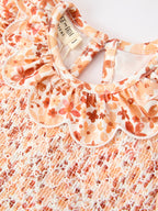 Fall Rust Floral Baby Girls Dress Smocked Petal Collar