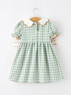 Fall Plaid Girls Dress Pumpkin Bow Smocked Peter Pan Collar