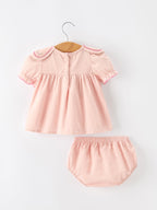 Fall Baby Girl Pink Peter Pan Collar Embroidered Bloomer Set